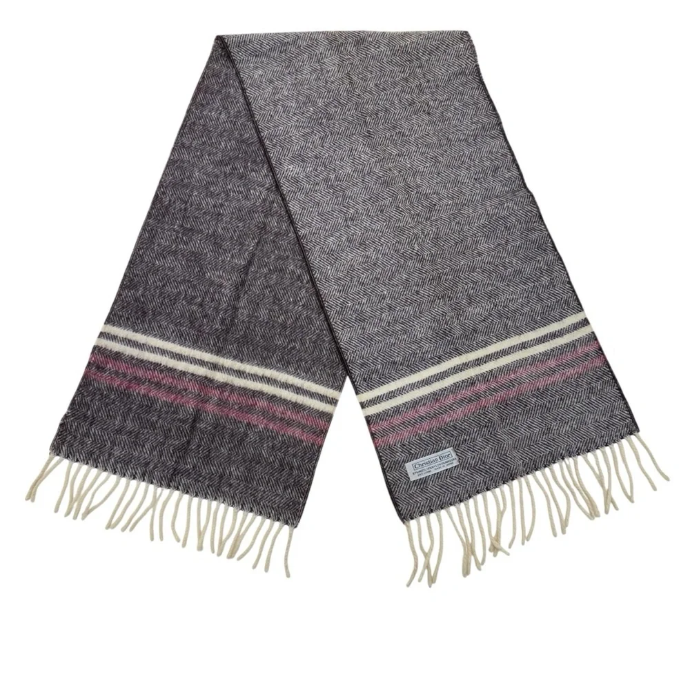 Vintage Christian Dior Herringbone Wool Scarf OS Brown/Ivory